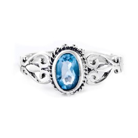 AWEN Women's Ring 9 mm Topaz Crystal Lucky Ring Costume Jewellery Ring 925 Sterling Silver, Sterling Silver, Topaz