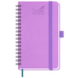 BEZEND Pocket Calendar 2026 Weekly and Monthly Planner, 3.5" x 6" Small 12-Month Agenda (Jan-Dec 26) Daily Appointment, Note, Storage Pocket, Pen Holder, Vegan Leather Softcover, Spiral - Lavender
