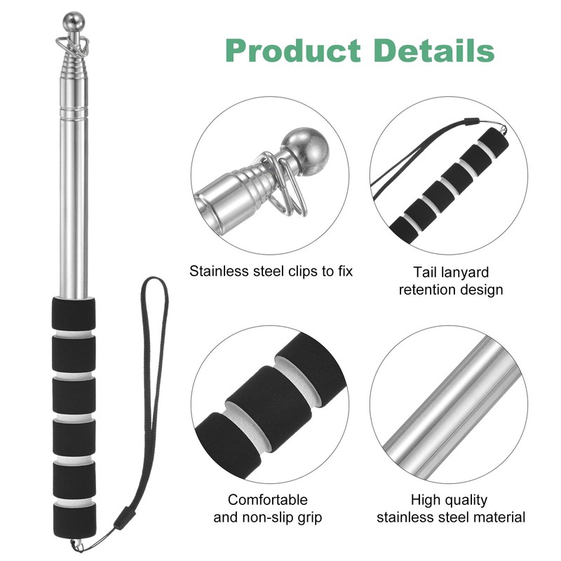 M METERXITY 6.56Ft/2M Telescopic Handheld Flagpoles, Telescopic Flag Pole with