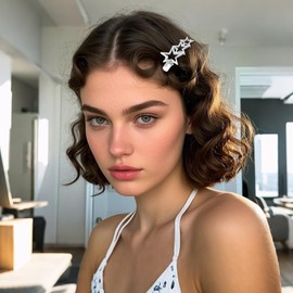 JJUNW 4Pcs Y2K Silver Hair Clips, Silver Star Hair Clips Y2K Hair Accessories, Metal Wave Barrettes, Non Slip Bangs Hair clip for Hair Styling Star Hairclips Cool Hair Barrettes Set (Style B)