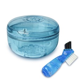 ACSKD Retainer Cleaning Case,Portable No-Leak Denture Cup Case with Dentures Brush Kit, Travel Retainer Cases with Vent Holes for Clear Aligner,Mouth Guards,Night Guard,Dentures (Blue)