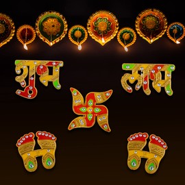 Tarini Gallery Shubh Labh Charan Diwali Lakshmi Charan Pagla Padhuka Footsteps Floor Wall Main Door Stickers for Festival Pooja Home Temple Office Décor Decoration and Gifting (Multicolor Design-1)