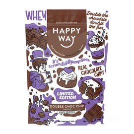 HAPPY WAY Double Choc Chip Whey Protein - 500g | Irresistible Crunchy Double Choco Chip Flavour | Supports Toning & Muscle Recovery | Ideal for Shakes, Smoothies & Healthy Recipes