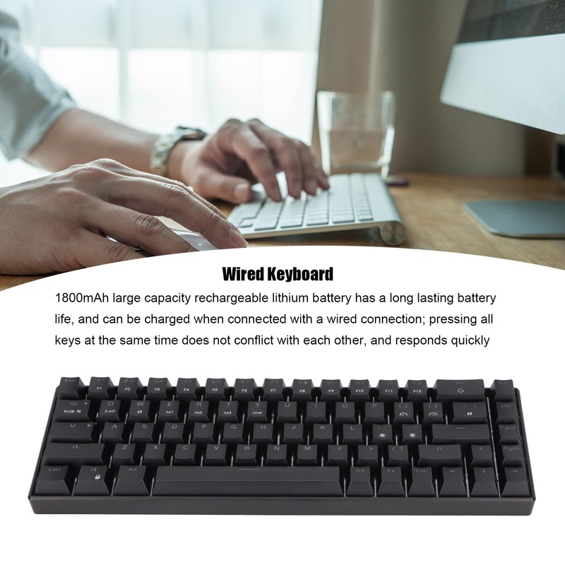 Wireless 2.4 G Mechanical Keyboard Black 68 Keys RGB Dynamic