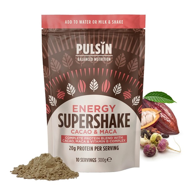 Pulsin - Cacao & Maca Vegan Supershake - 300g - Plant Based Vegan Energy Support Protein Powder - Gluten & Free Dairy Free
