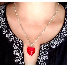 Handmade Valentines Day Necklace Large Red Heart Necklace Ruby Red Glass Heart Pendant