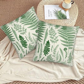 DILOXNSU Cushion Covers 45 x 45 cm Green Vintage Botanical Leaf Set of 2 Double Sided Pillow Covers 18x18 Inch Decorative Cushions Cases Linen Home Decorations Bedroom Sofa Couch Garden Decor