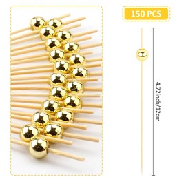 Cocktail Sticks 150 PCS Cocktail Sticks Wooden 4.7 Inch Gold Pearl Cocktail Picks Food Sticks Toothpicks for Appetizers Cocktail Accessories for Drinks Toothpicks Wooden for Charcuterie Sandwich