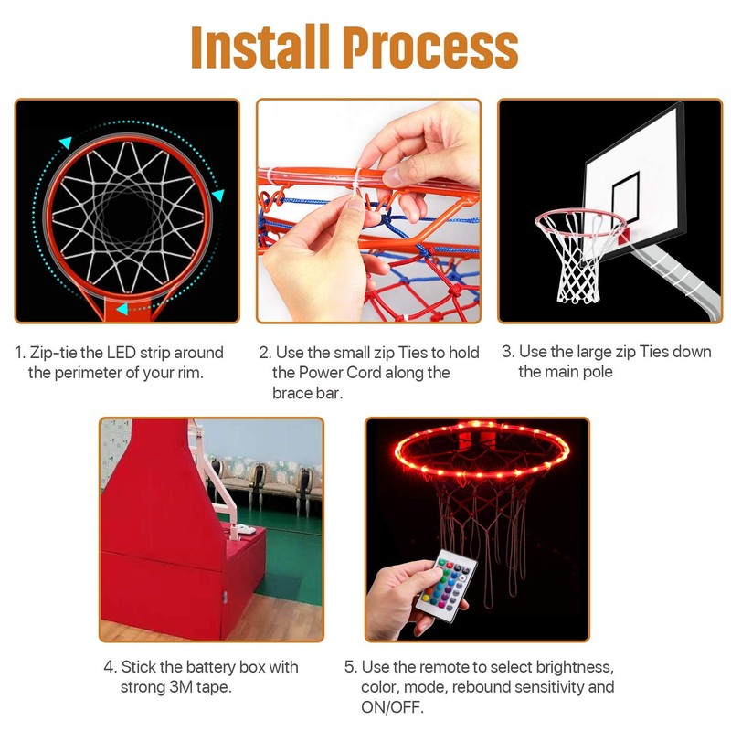 Waybelive LED Basketball Hoop Lights, Remote Control Basketball Rim LED
