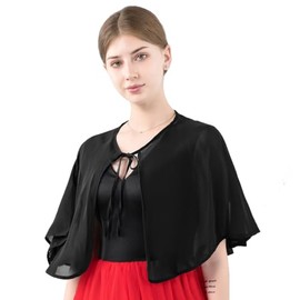 Makroyl Women's Wedding Cape Capelet Shawl Bridal Cover Up Wrap Bolero For Evening Dress Party (B-Black)