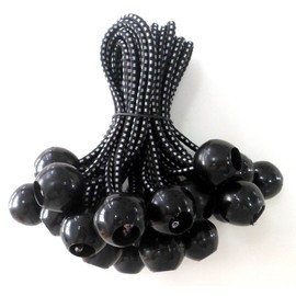 Kotap BB-6B Ball Bungee Cords with Elastic String for Canopy, Tarp, Straps, Tent, Poles and Wires, 6-Inch (25-Count), Black