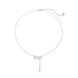 SHANG JIURUI Small Cross Necklace for Women Dainty Silver-tone Plated Pendant Choker Charm Necklaces Simple Faith Religious Jewelry(N515-2)