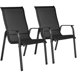 Yaheetech Set of 2 Patio Dining Chairs, Outdoor Stackable Patio Chairs with Backrest/Armrests, All Weather Chairs for Garden/Lawn/Porch/Backyard Pool, Black