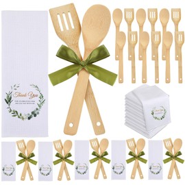 6 Set Baby Shower Prizes for Game Player Bridal Shower Party Favors Kitchen Utensils Set Bamboo Spoons Kitchen Towel with Ribbon for Wedding Souvenir Housewarming