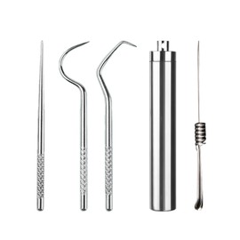 1 Set Stainless Steel Toothpicks with Toothpick Holder Reusable Floss Tooth Picks Set Outdoor Picnic and Camping ToothPicks