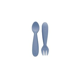 ezpz Mini Utensils - 12 Months+ (Fork & Spoon in Indigo) - 100% BPA Free Fork and Spoon - Toddler Utensils - Designed by a Pediatric Feeding Specialist
