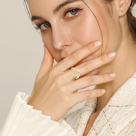 MOPOPOK Eye of Horus Ring for Women S925 Sterling Silver Moonstone Eye of Horus Adjustable Ring Golden Egyptian Jewelry Gifts for Birthday Anniversary