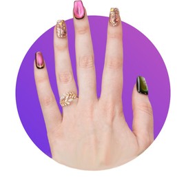 TUGE NAIL Blossom Serie BSL0CLSFBA Nägel zum Aufdrücken, Katzenaugeneffekt, französische Spitze, C-Lang (19 mm) (Chamäleon, S, kleine Hände, kleine Nägel)