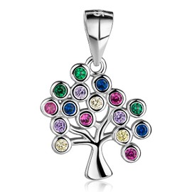 MATERIA by Matthias Wagner Tree of Life Necklace 925 Silver Women's Pendant with Zirconia, Silver Cubic Zirconia