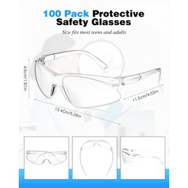 Xuhal 100 Pair Safety Glasses Bulk Clear Eye Protection Glasses Ansi Z87.1 Protective Over Eyeglasses(Clear Glasses Temple)