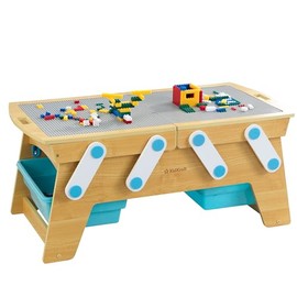 KidKraft KidKraft Building Bricks Play N Store Wooden Table, Children's Toy Storage with Bins, 200+ Building Blocks Included, Natural, Gift for Ages 3+