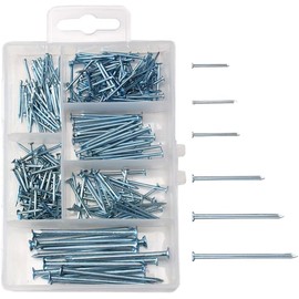 Flat Head Nails Assorted Picture Hanging Fencing Hardware Nail Assortment Kit Multi Purpose Zinc Plated Flat Headed Wall Nails for Wood Framing DIY Crafts Woodwork Furniture Construction (250 Pack)