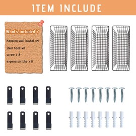 Viloth Wall Basket, 4 Set Extra Large Hanging Baskets for Organizing with Hooks, Rustic Farmhouse Decor, Wall Mount Metal Baskets for Bathroom Office Kitchen Cabinet Storage (Black)