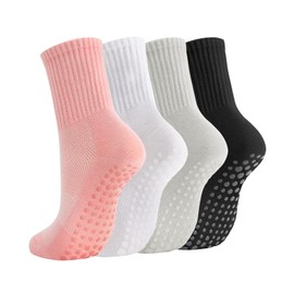 Crew Pilates Socks with Grips for Women Non Slip Cotton Grip Socks for Yoga Hospital Barre Home Daily Mesh blackwhitegreypink