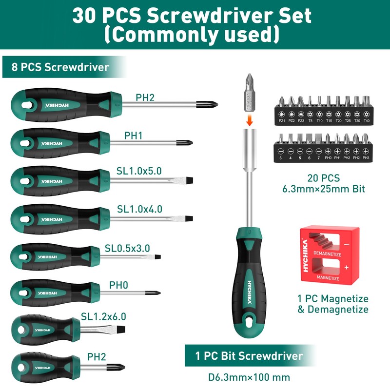 HYCHIKA Screwdriver Set, 30 PCS Screw Driver Set, Magnetic Screwdriver