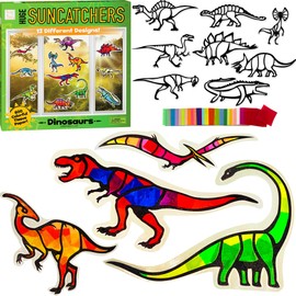Hapinest Dinosaur Suncatchers Window Art Craft Kit for Kids Boys and Girls Ages 5 Years and Up