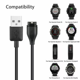 Garmin Vivoactive 4 Charger Replacement Charging Charge Cable Cord USB (Black)