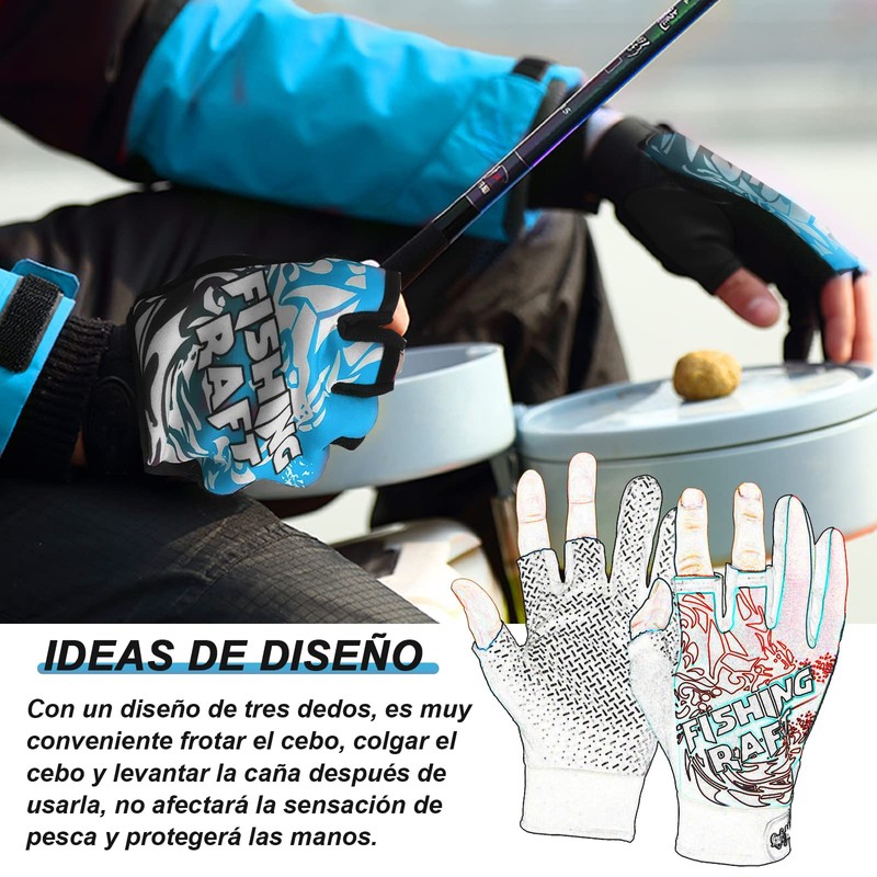 HASAKI Guantes de Pesca,Guantes de Tres dedoselásticos y Transpirables,Guantes de
