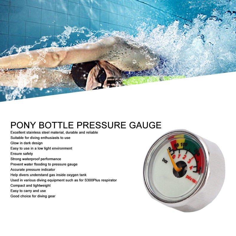 Pony Bottle Pressure Gauge Air Diving Cylinder Oxygen Tank Stainless