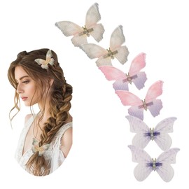 NiceYnn 6 Stück Haarspangen, Schmetterling, Haarspangen, Haar-Accessoires für Frauen und Mädchen, mit 3 Perlen, Geburtstag, Hochzeit, Schule, Tüll, #A