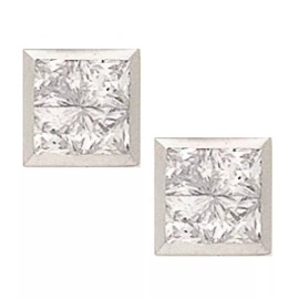 Limor 14K Solid White Gold 8MM Square Cut Bezel Set Cubic Zircon Studs ER-PEW8