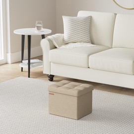 SONGMICS Small Folding Storage Ottoman, Foot Rest Stool, 12.2 x 16.1 x 12.2 Inches, 286 lb Load Capacity, for Living Room, Bedroom, Home Office, Dorm, Light Taupe ULSF102K01