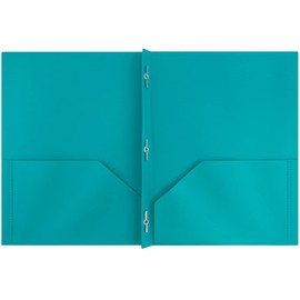 JAM PAPER Plastic 2 Pocket School POP Folders with Metal Prongs Fastener Clasps - Teal Blue - 6/Pack
