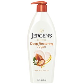 Jergens Deep Restoring Aceite de argán Hidratante, Loción calmante para el cuerpo y las manos, 16 onzas, con aceite de argán reviviente y vitamina E, 