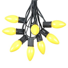 100 Foot C9 Yellow Ceramic Christmas String Light Set - Outdoor Christmas Light String - – Opaque Christmas Bulbs – Outdoor String Lights - Black Wire