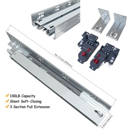 4 Pair 12 Inch Undermount Soft Close Drawer Slides Full Extension Concealed Bottom Mount Drawer Slides with 3D Adjustable Lock Device and Rear Mounting Brackets, 100 LB Capacity