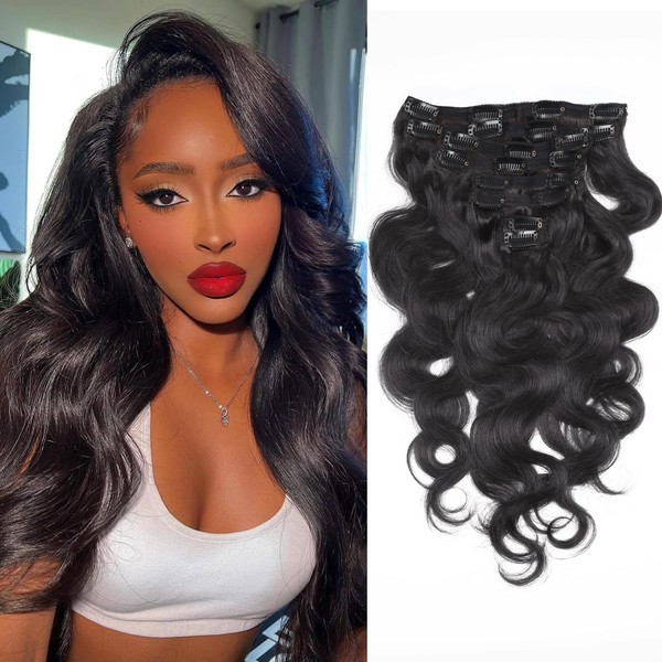 Body Wave Clip-In Real Hair Extensions, 8 Pieces, 120 g,