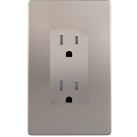 ENERLITES Elite Series Decorator Receptacle Outlet, Child Safe, Tamper-Resistant, Self-Grounding, Residential Grade, 15A 125V, UL Listed, 61501-TR-NKWP, Nickel With Wall Plate