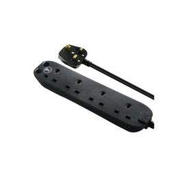 Masterplug Four Socket Power Surge Protected Extension Lead, Black