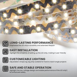 LEDUPDATES 24V S Shape LED Strip Lights 2835 Zig zag Pattern Angle Turning Capable Non-Waterproof for Sign Project Hobby. 24v Power Supply not Included (5000K Pure White)
