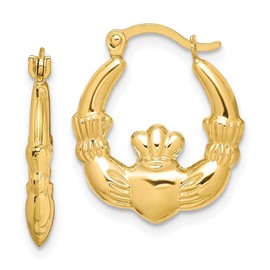 Diamond2Deal 10K Yellow Gold Two Hands Holding Heart Claddagh Hollow Hoop Earrings Fine Jewelry for Women (L-18 mm W-16 mm)