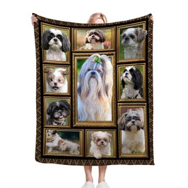 Shih Tzu Blanket Gifts for Girls Boys Soft Warm Plush Cute Dog Throw Blanket Flannel Fleece Fuzzy Dog Pet Blanket for Kids Adults Lovers Bed Couch Living Room Decor 50"X40"