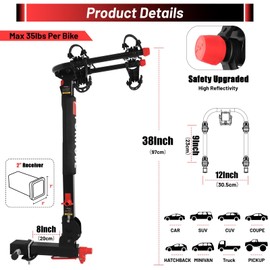 Forwode 2 Bike Hitch Mount Rack, Tiltable Foldable Bicycle Carrier Wobble Free Locking Hitch Quick Release 2-Inch Receiver Black (C-Upgraded versin, 2Bike)