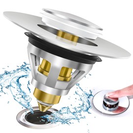 Bathroom Sink Drain Stopper | Upgraded Sink Strainer Basin Pop Up Drain Filter Plug with Anti-Clogging Hair Catcher for Bath Tub, Fits 1.34-1.96” Drain Hole