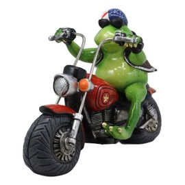 Ebros 10" Long Born to Ride Freedom Patriotic USA Frog Riding Red Chopper Motorcycle Bike Statue Biker Frogs Toads with American Flag Bandanna Home Decor Accent