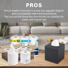RHCSZ PU Leather Tissue Box Cover Square,Upgrade Large Size Napkin Holder Pumping Paper Case Dispenser,Facial Tissue Holder with Magnetic Bottom for Home Office Car Hotel Restaurant Black (Black-1)